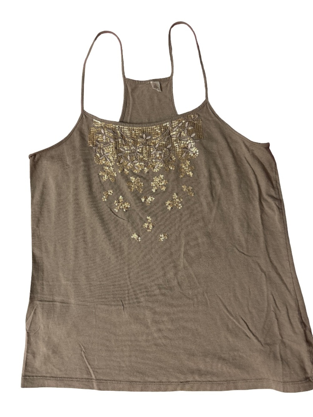 Spaghetti-Strap Brown Camisole with Gold Beaded Embellishment